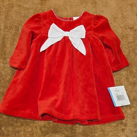 New Little Me Red Velvet and White Bow Lined Formal Dress Size 3 Or 6 Months - Picture 1 of 6